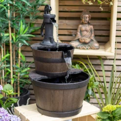 Stylish Fountain Whiskey Barrels Garden Water Feature -Green Decor Hub Sales Store 13944159 1645005844956494