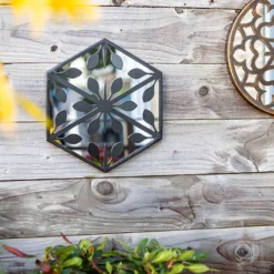 Hexagonal Laser Cut Outdoor Mirror 35cm - Black -Green Decor Hub Sales Store 13981007 4985005835349966