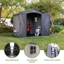 Lifetime 7x7ft Outdoor Storage Shed - Rough-Cut Grey -Green Decor Hub Sales Store 13997403 2055000054879100